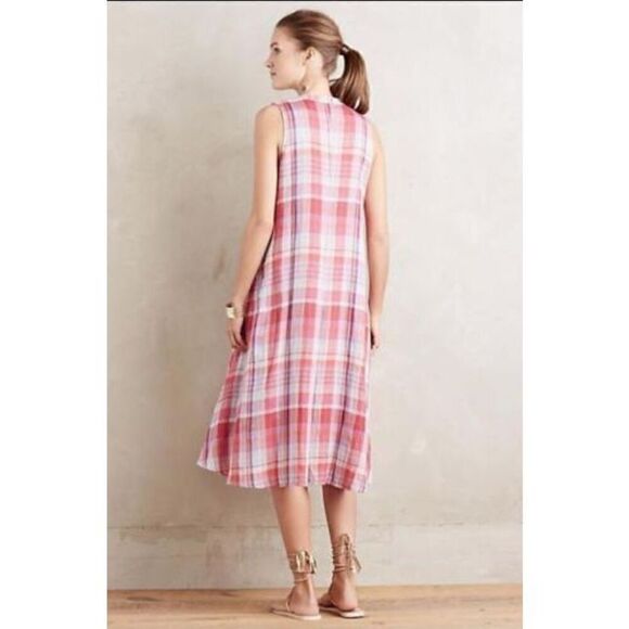 Maeve Anthropologie Pippa Pink Plaid Coastal Grandma, Cottagecore Swing Dress XS - Picture 2 of 12
